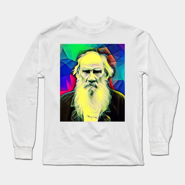 Leo Tolstoy Colourful Portrait | Leo Tolstoy Artwork 7 Long Sleeve T-Shirt by JustLit